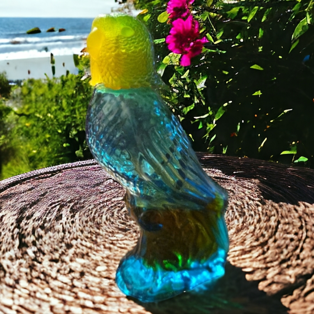 Vtg 70s Avon Island Parakeet Charisma Cologne Blue Glass Bottle Decanter
